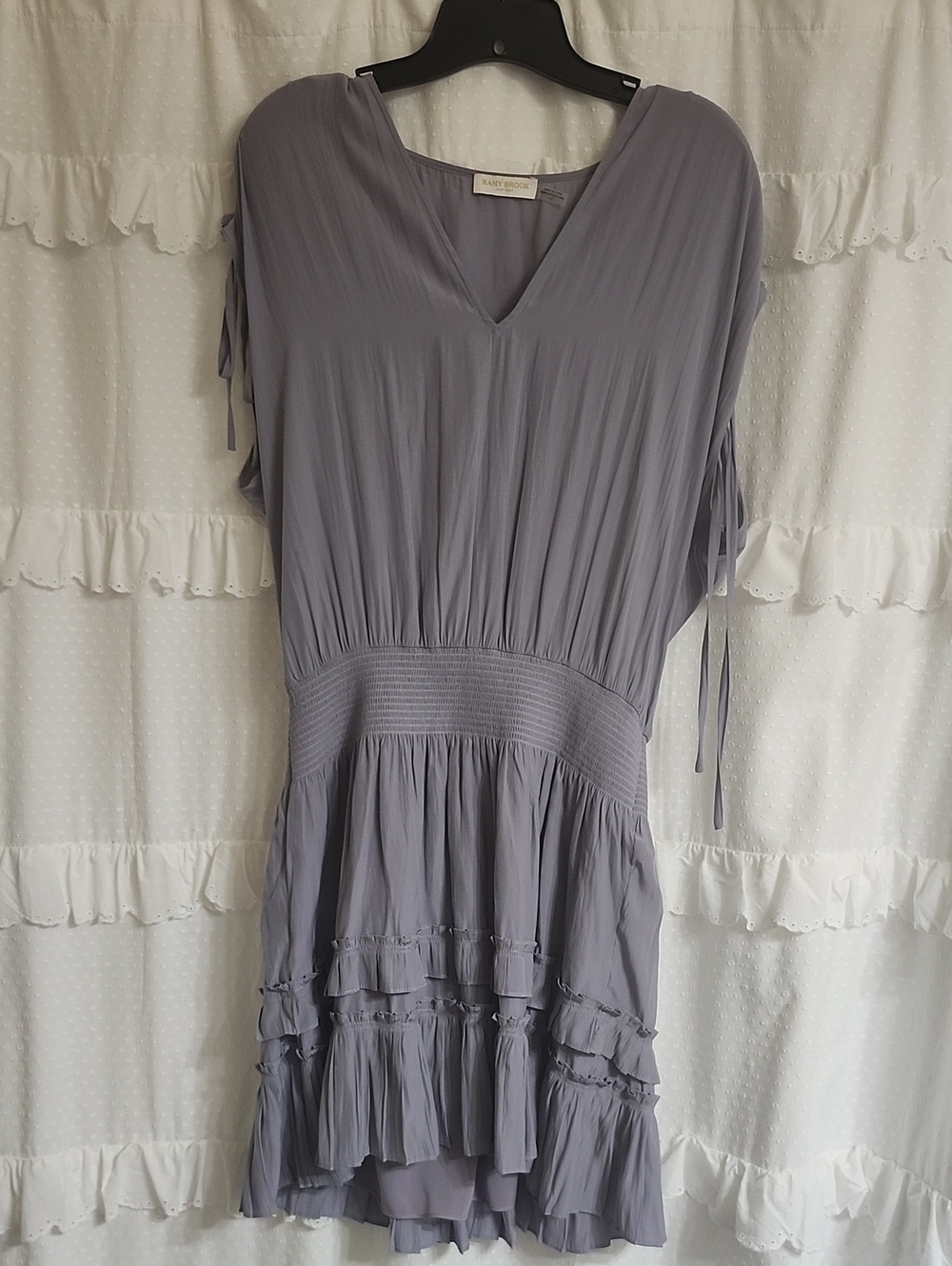 Ramy Brook Light Purple V-Neck Smocked Waist Tiered Dress
